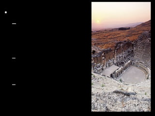 • Origins of Drama
–The word drama comes
from the Greek verb
dran, which means “to
do.”
– The earliest known plays . .
were written around the
fifth century B.C.
– produced for festivals to
honor Dionysus, the god of
wine and fertility
 