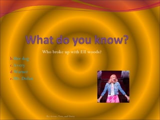 Who broke up with Ell woods? Her dog Avery Warner Mr. Dolan By Avery, Tess, and Daisy 