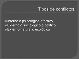 Interno o psicológico-afectivo
Externo o sociológico o político
Externo-natural o ecológico
 