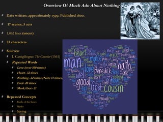 Overview Of Much Ado About Nothing
Date written: approximately 1599. Published 1600.
17 scenes, 5 acts17 scenes, 5 acts
1,...