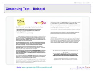 Gestaltung Text – Beispiel Quelle:  www.mymuesli.com/PM-mymuesli-2go.pdf 