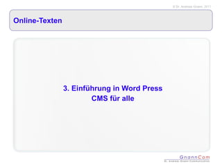 Online-Texten 3. Einführung in Word Press CMS für alle 
