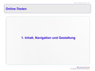 Online-Texten 1. Inhalt, Navigation und Gestaltung 
