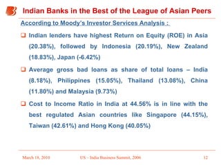Indian Banks in the Best of the League of Asian Peers <ul><li>According to Moody’s Investor Services Analysis :  </li></ul...