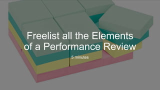 Freelist all the Elements
of a Performance Review
5 minutes
 