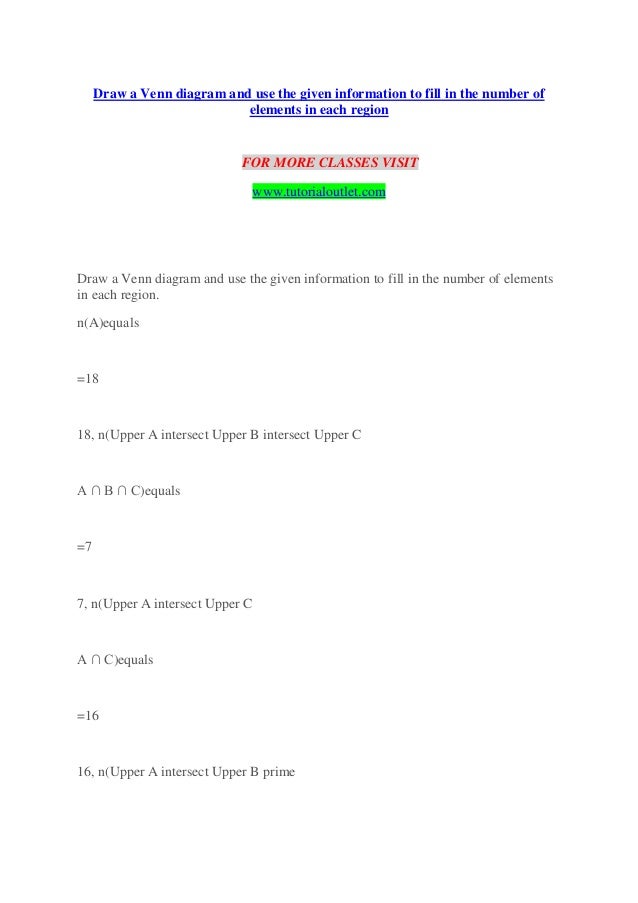 draw a venn diagram and use the given information to fill in venn diagram elements