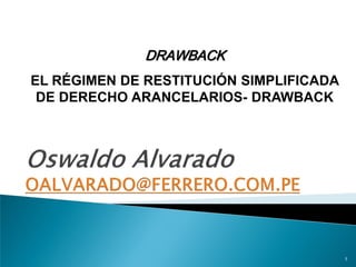 DRAWBACK
EL RÉGIMEN DE RESTITUCIÓN SIMPLIFICADA
DE DERECHO ARANCELARIOS- DRAWBACK

1

 
