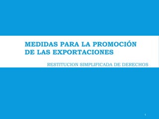 RESTITUCION SIMPLIFICADA DE DERECHOS 
ARANCELARIOS (Drawback) 
1 
MEDIDAS PARA LA PROMOCIÓN 
DE LAS EXPORTACIONES 
 