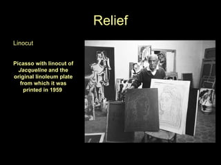 Relief Linocut Picasso with linocut of  Jacqueline  and the original linoleum plate from which it was printed in 1959   