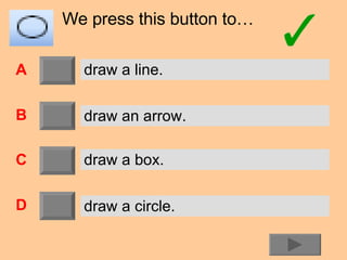 We press this button to… A B C D draw a line. draw an arrow. draw a box. draw a circle. 