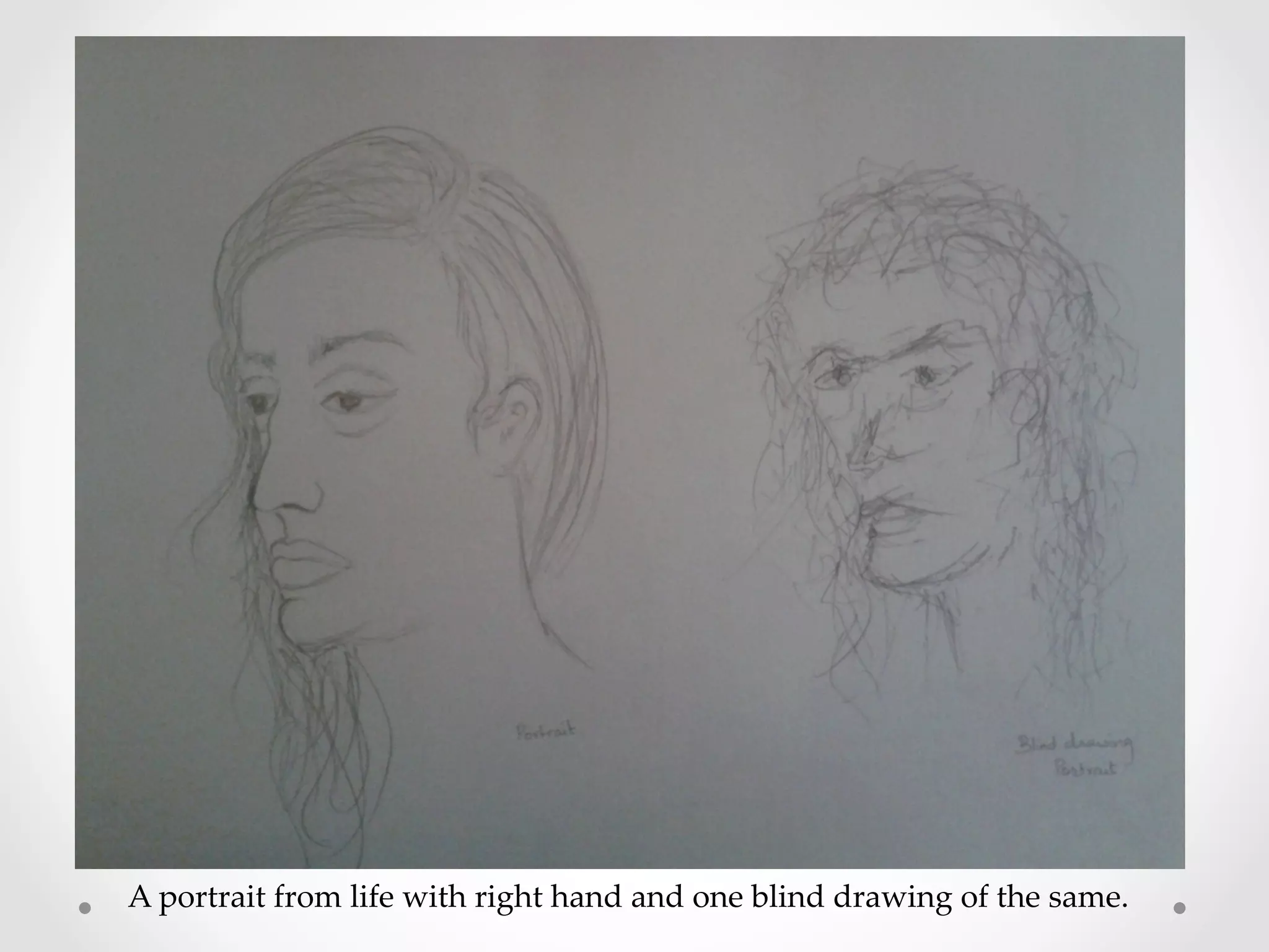 A  portrait  from  life  with  right  hand  and  one  blind  drawing  of  the  same.	
 