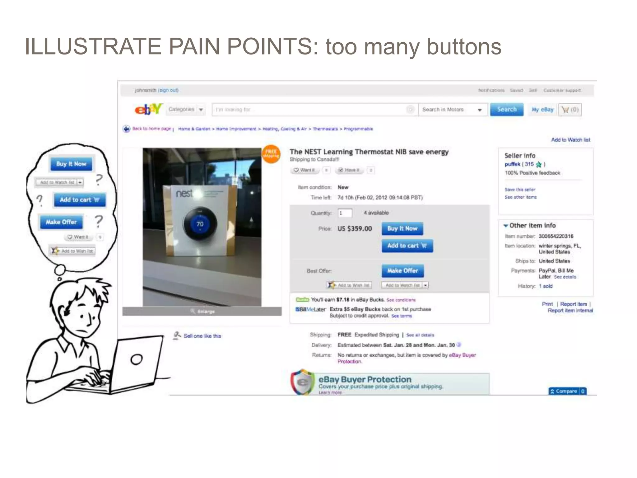 ILLUSTRATE PAIN POINTS: too many buttons
PICTURES > WORDS: STORYBOARDING AT EBAY 25
 