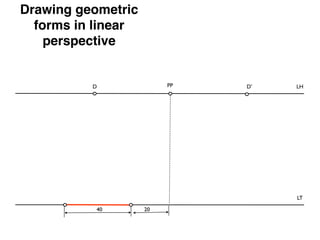 Drawing geometric
  forms in linear
    perspective


          D              PP   D’   LH




                                   LT

           40       20
 