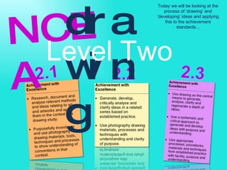 Today we will be looking at the process of ‘drawing’ and ‘developing’ ideas and applying this to the achievement standards... NCEA drawing Level Two 