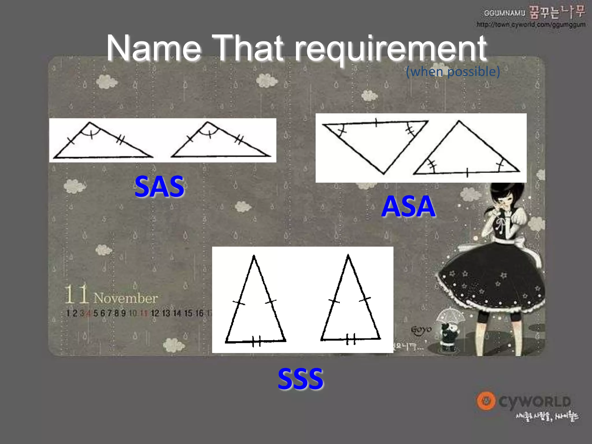 Name That requirement
SAS
ASA
(when possible)
SSS
 