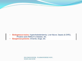DR AYMAN SEDDIK , PLASMAPHERESIS WHY ,
WHEN AND HOW
 