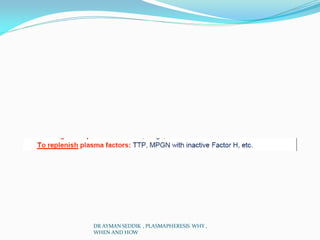 DR AYMAN SEDDIK , PLASMAPHERESIS WHY ,
WHEN AND HOW
 