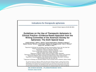 DR AYMAN SEDDIK , PLASMAPHERESIS WHY ,
WHEN AND HOW
 