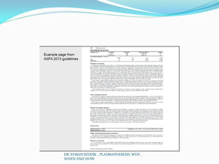 DR AYMAN SEDDIK , PLASMAPHERESIS WHY ,
WHEN AND HOW
 