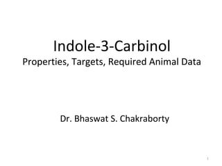 Indole-3-Carbinol

Properties, Targets, Required Animal Data

Dr. Bhaswat S. Chakraborty

1

 