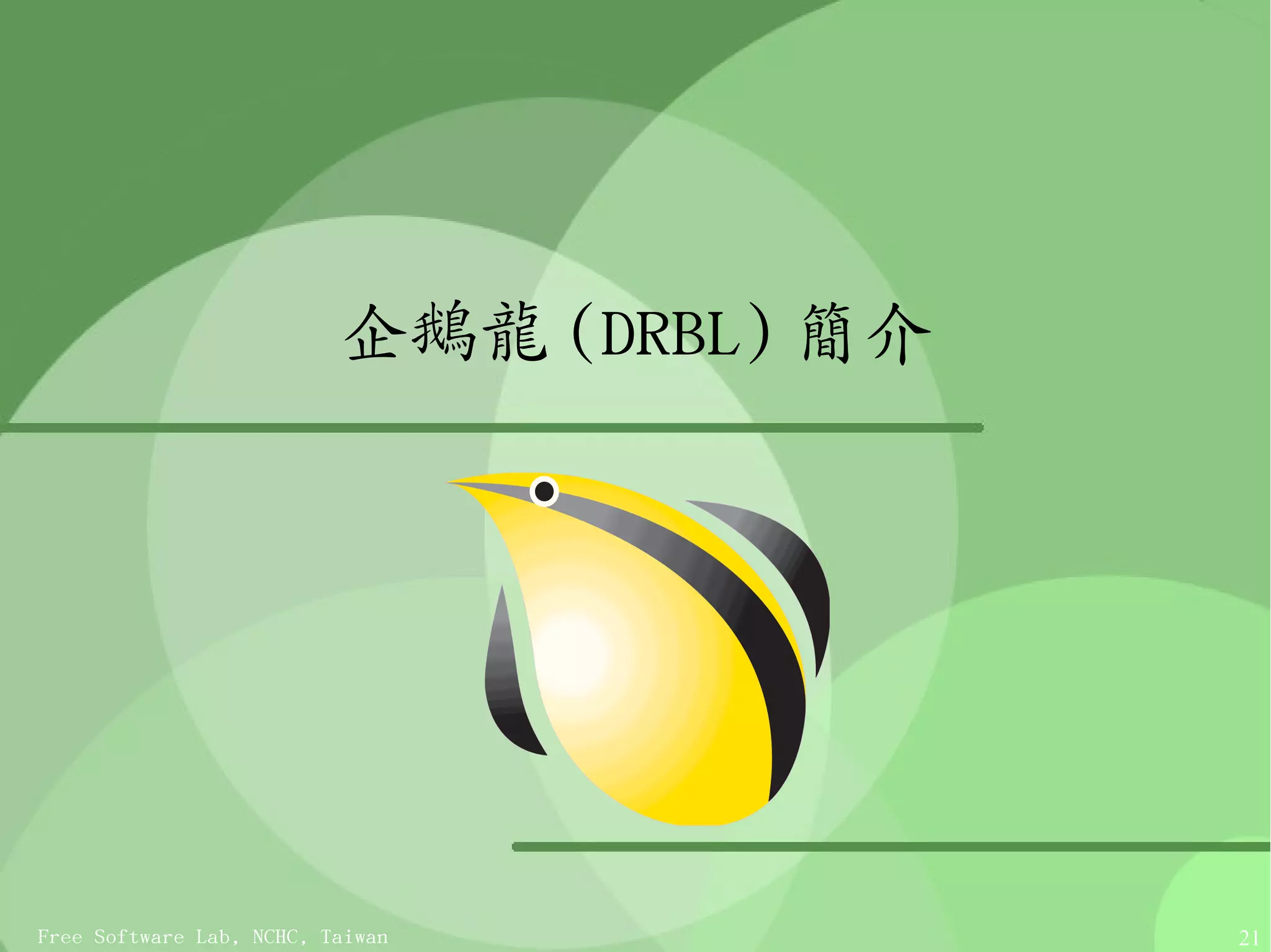 企鵝龍 (DRBL) 簡介




Free Software Lab, NCHC, Taiwan           21
 
