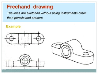 Freehand drawing
The lines are sketched without using instruments other
than pencils and erasers.
Example
 