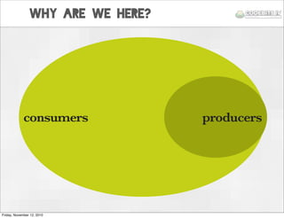 consumers producers
why are we here?
Friday, November 12, 2010
 