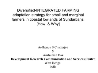 Diversified-INTEGRATED FARMING adaptation strategy for small and marginal farmers in coastal lowlands of Sundarbans   [How  & Why] Ardhendu S Chatterjee & Anshuman Das Development Research Communication and Services Centre West Bengal India 