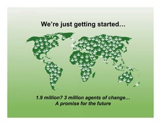 We’re just getting started…




1.9 million? 3 million agents of change…
          A promise for the future
 