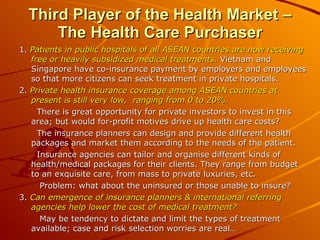 Third Player of the Health Market – The Health Care Purchaser <ul><li>1.  Patients in public hospitals of all ASEAN countr...