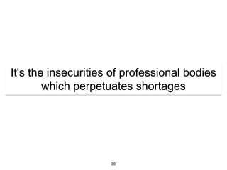 It's the insecurities of professional bodies
        which perpetuates shortages




                     36
 
