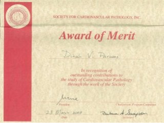 Dr Dinah Parums, March 2003, Certificate of Merit, Society for Cardiovascular Pathology