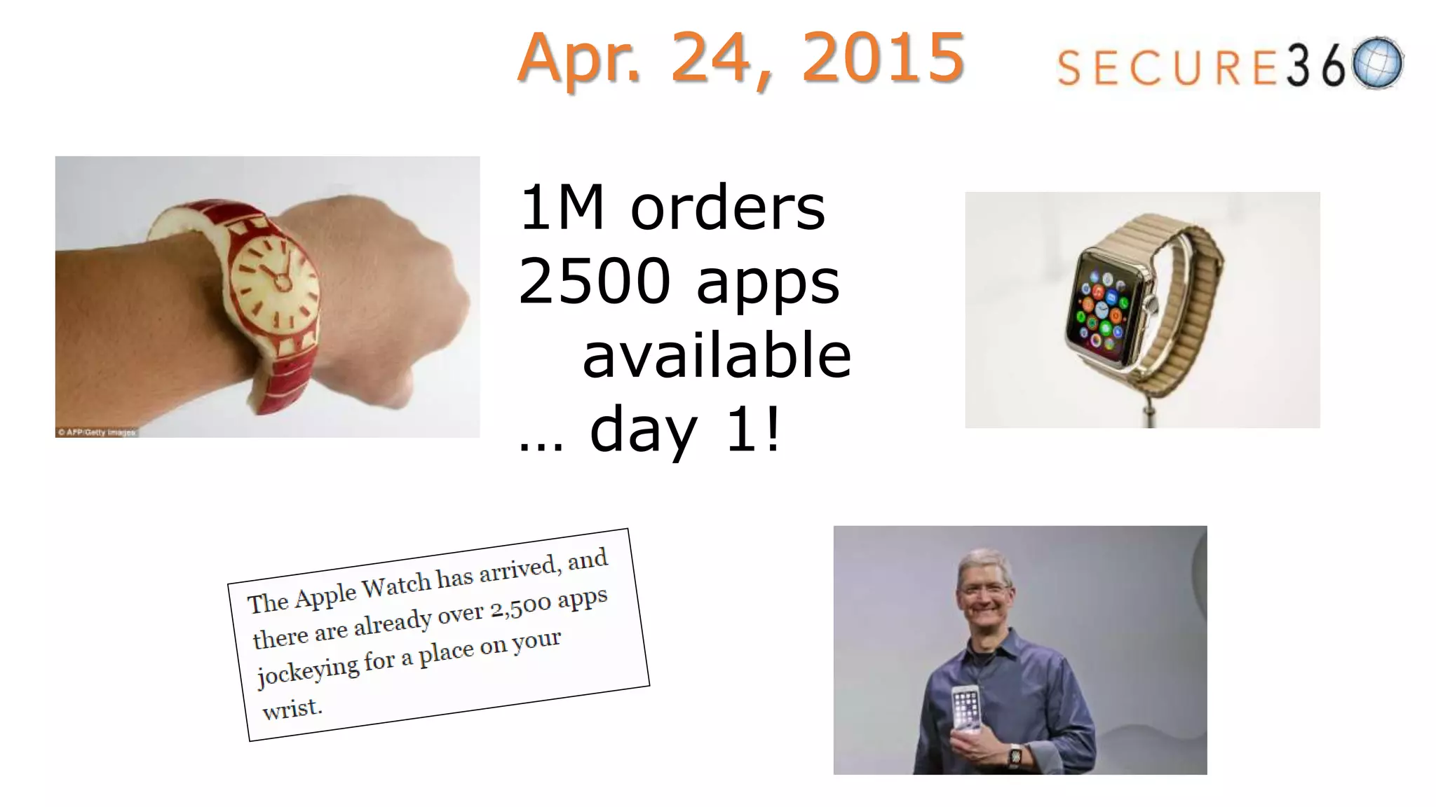 Apr. 24, 2015
1M orders
2500 apps
available
… day 1!
 