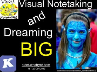 Visual Notetaking

d
n
a
Dreaming

BIG
stem.wesfryer.com
16 - 20 Dec 2013

www.flickr.com/photos/cristiano_betta/4651433412/

 