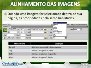@Quando uma imagem for selecionada dentro de sua
página, as propriedades dela serão habilitadas.
 