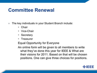 IEEE Student MembershipNext Generation BenefitsIEEE.tv is an internet television network that produces and delivers special-interest programming about technology and engineering, for the benefit of IEEE's members and the public.Goal: Introduce video as a member benefit and public relations opportunity“Made possible by the members of IEEE”Add dimension to the ‘IEEE experience’IEEE.tv Member Basic is an exclusive benefit of IEEE membershipOver 50 programs now available