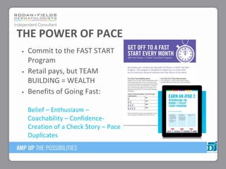 Commit to the FAST START
Program
Retail pays, but TEAM
BUILDING = WEALTH
Benefits of Going Fast:
Belief – Enthusiasm –
Coachability – Confidence-
Creation of a Check Story – Pace
Duplicates
THE POWER OF PACE
 