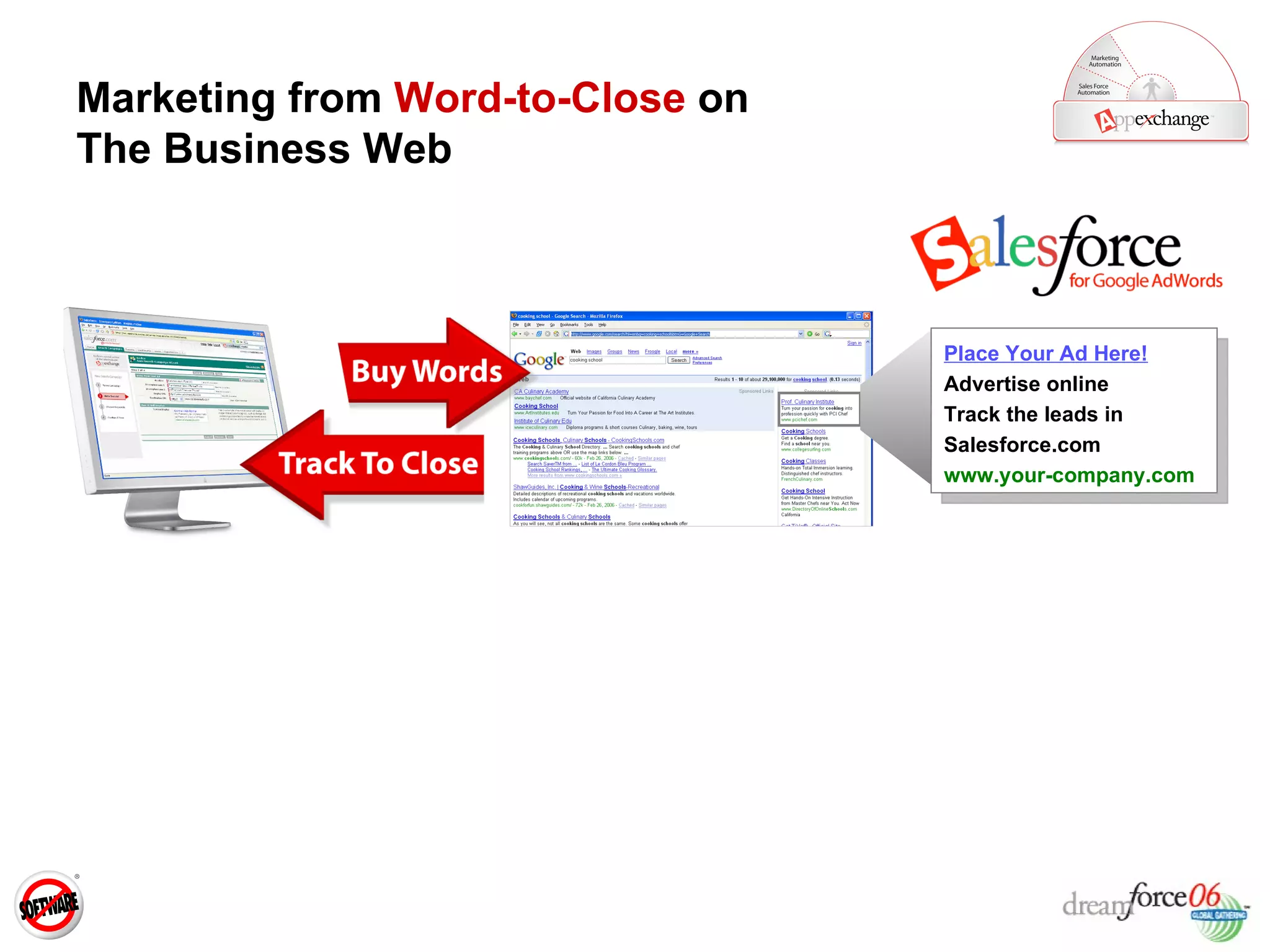 Marketing from  Word-to-Close  on The Business Web Place Your Ad Here! Advertise online Track the leads in Salesforce.com www.your-company.com 