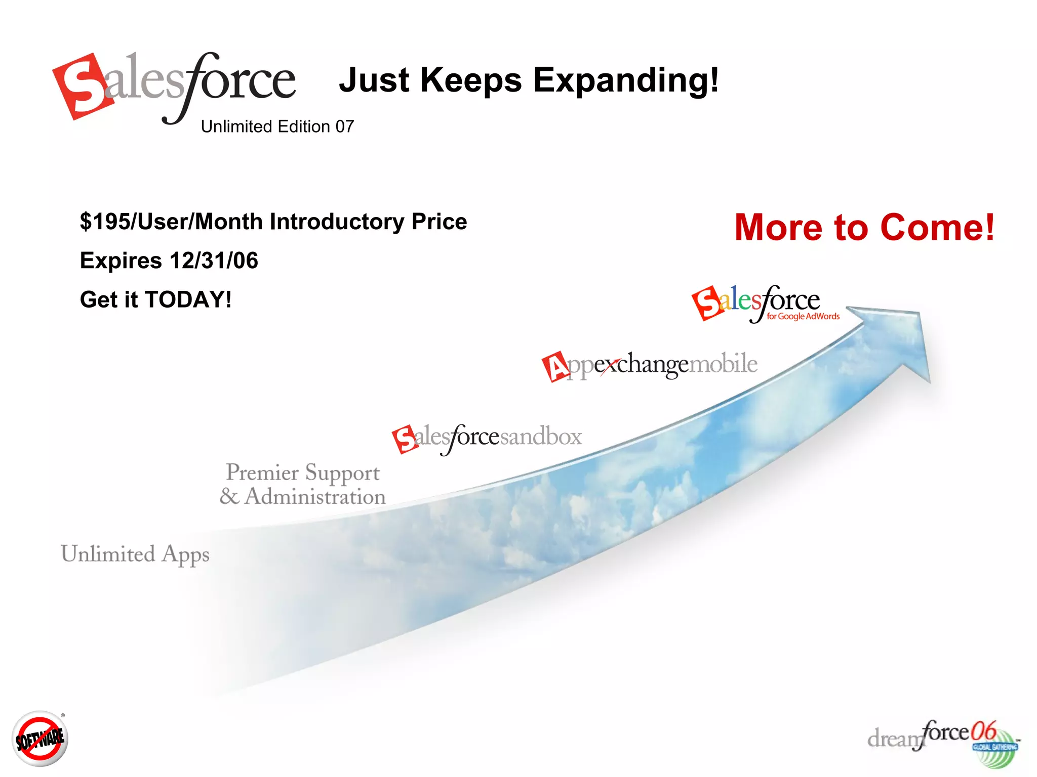 Just Keeps Expanding! $195/User/Month Introductory Price Expires 12/31/06 Get it TODAY! More to Come! Unlimited Edition 07 