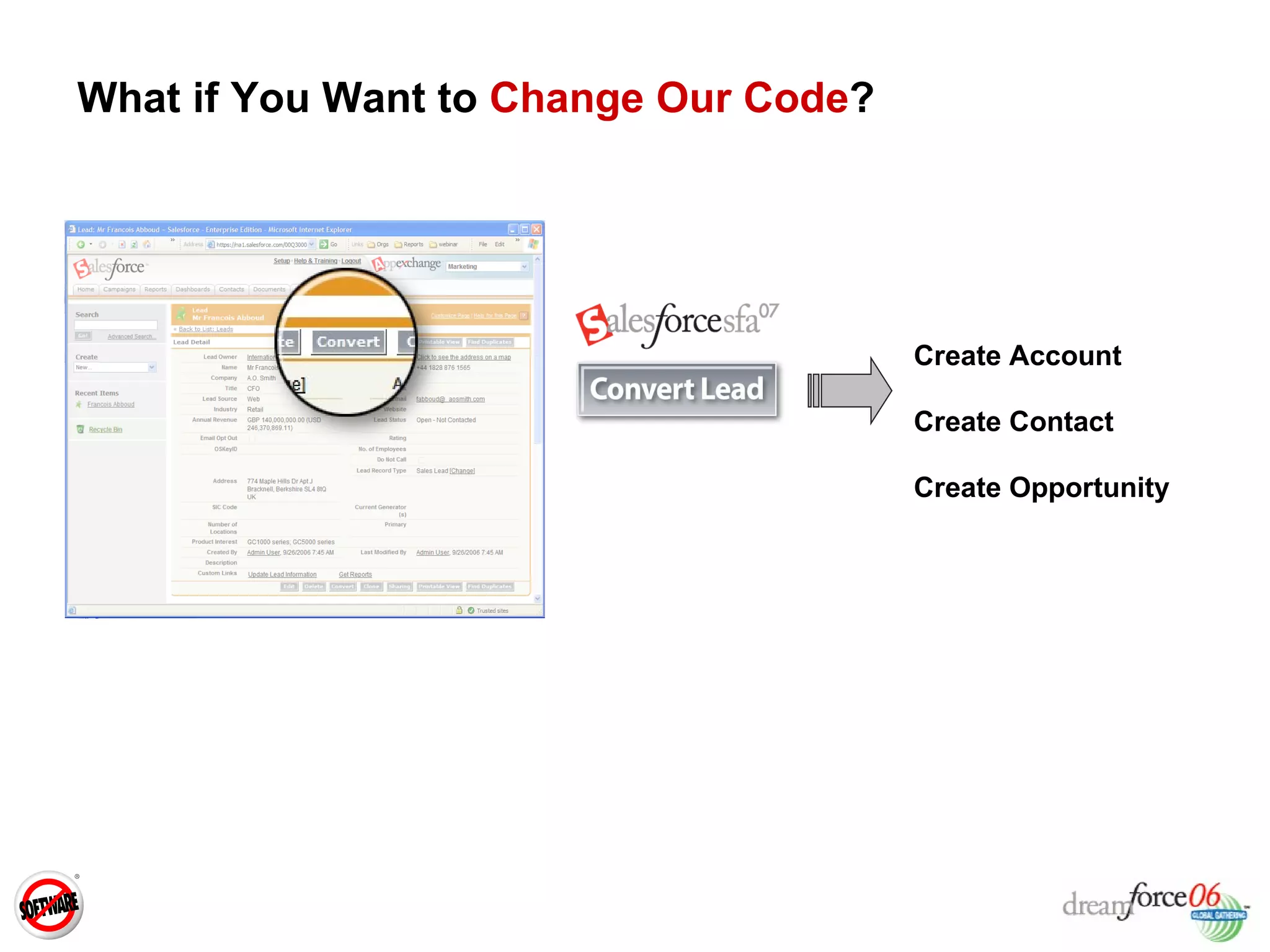 What if You Want to  Change Our Code ? Create Account Create Contact Create Opportunity 
