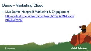 Démo - Marketing Cloud
• Live Demo: Nonprofit Marketing & Engagement
• http://salesforce.vidyard.com/watch/PZgiaMMtvo9h
miEZuFAinD
 