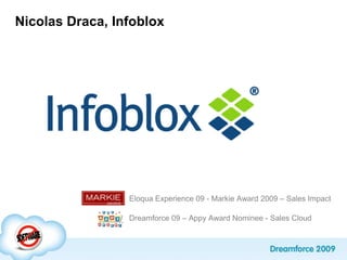 Top challenges solved with Marketing AutomationNicolas DracaNovember 2009,[object Object],Eloqua Experience 09 - Markie Award 2009 – Sales Impact,[object Object],Dreamforce 09 – Appy Award Nominee - Sales Cloud,[object Object]