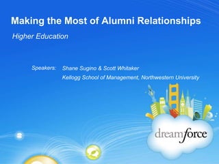 Making the Most of Alumni Relationships
Higher Education



     Speakers:   Shane Sugino & Scott Whitaker
                 Kellogg School of Management, Northwestern University
 