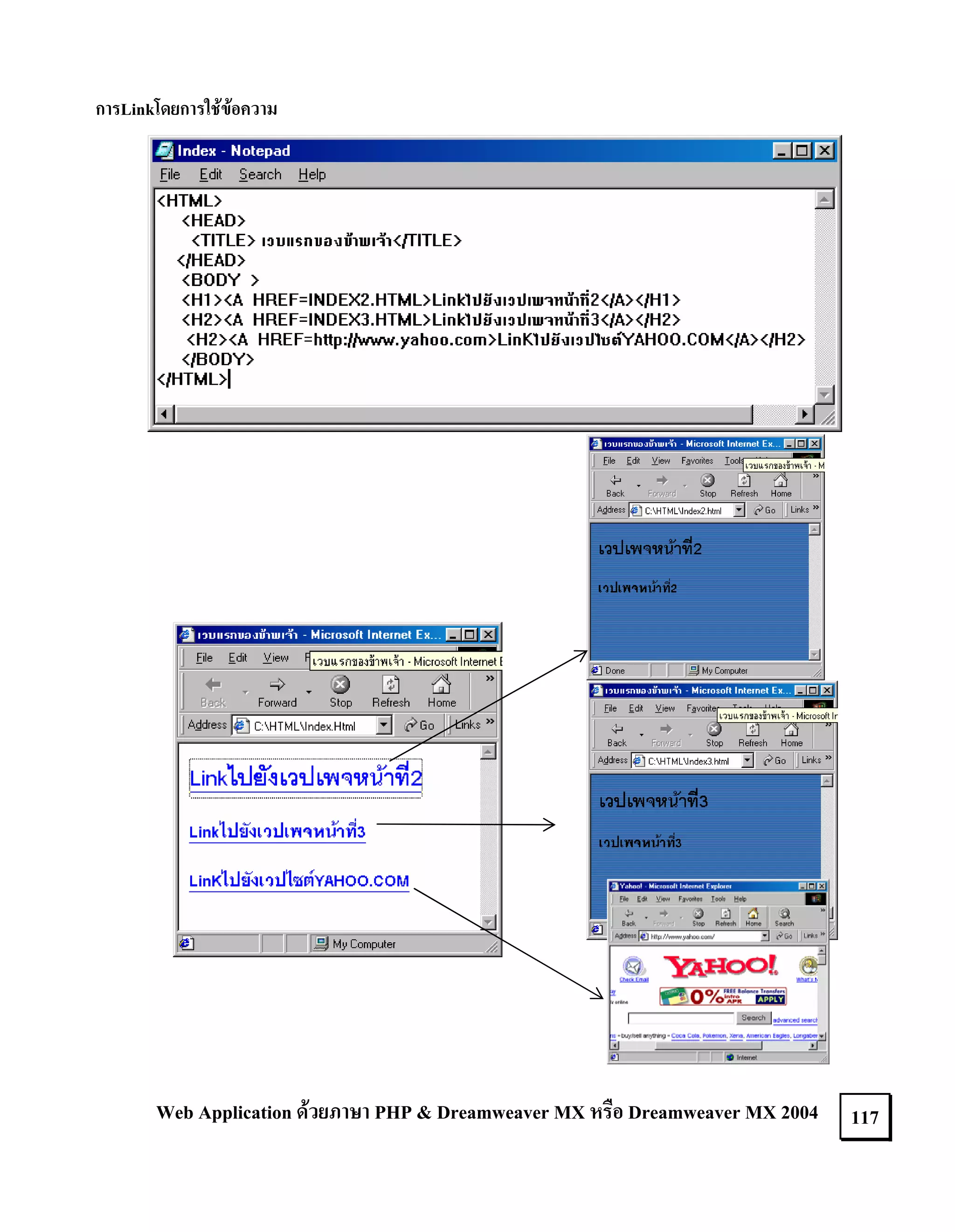 การLinkโดยการใชขอความ

Web Application ดวยภาษา PHP & Dreamweaver MX หรือ Dreamweaver MX 2004

117

 