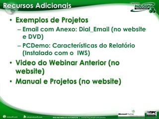 Recursos Adicionais


    – Email com Anexo: Dial_Email (no website
      e DVD)
    – PCDemo: Características do Relatório
      (Instalado com o IWS)
 