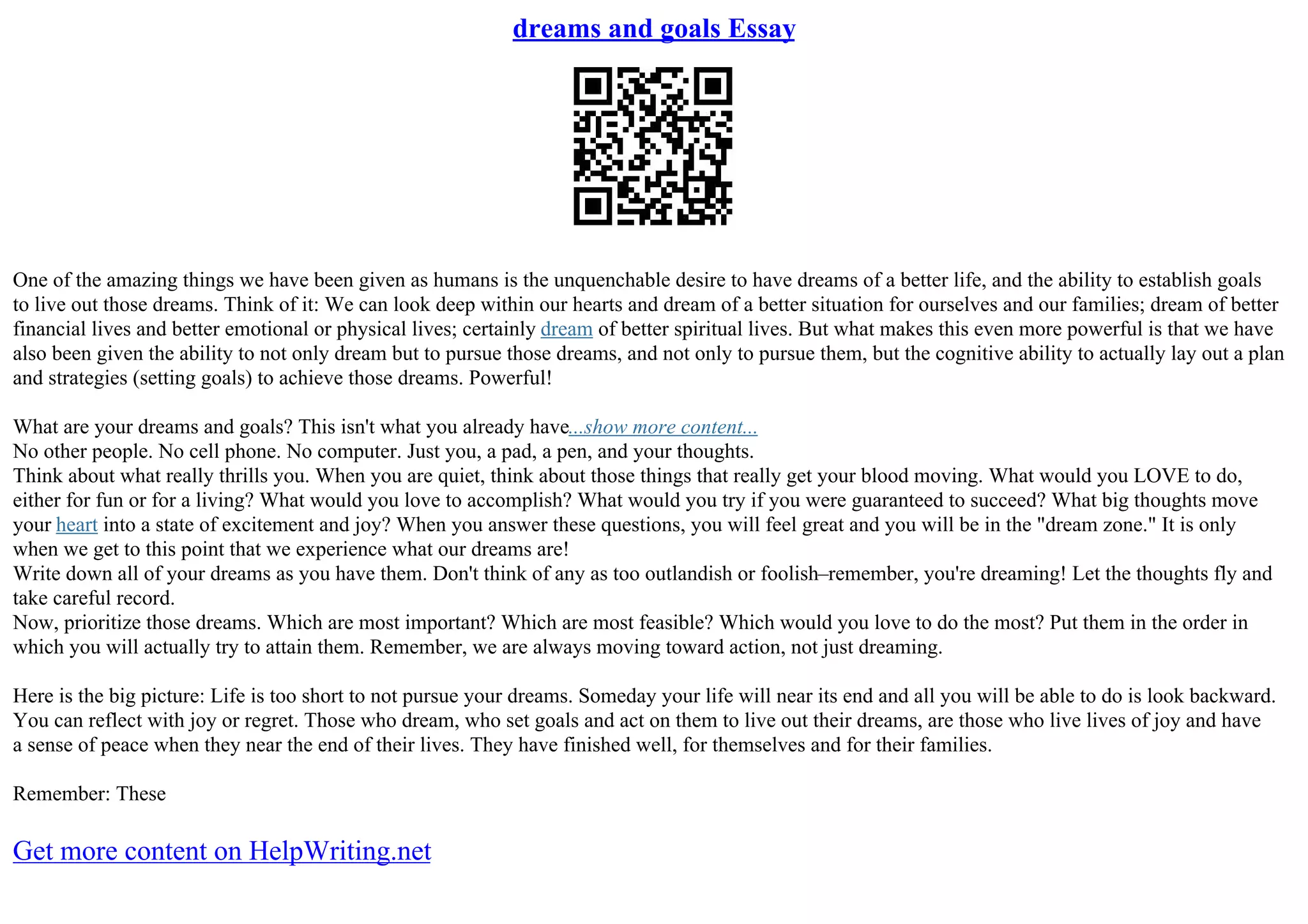 Dreams And Goals Essay PPT