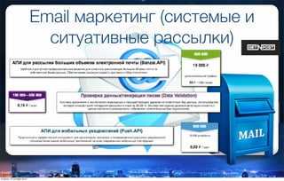 Email маркетинг (системые и
ситуативные рассылки)
вторник, 27 октября 2015 г.
 