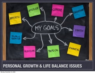 PERSONAL GROWTH & LIFE BALANCE ISSUES
Monday, November 16, 2009
 