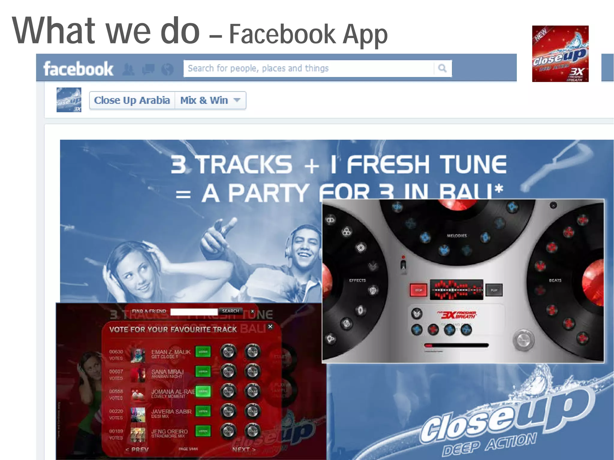What we do – Facebook App
 
