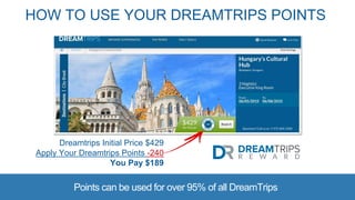 Dreamtrips Initial Price $429
Apply Your Dreamtrips Points -240
You Pay $189
Points can be used for over 95% of all DreamTrips
HOW TO USE YOUR DREAMTRIPS POINTS
 